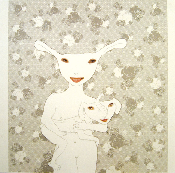 hush-your-mouth-VI, graphite and print media on paper, 250 x 250mm